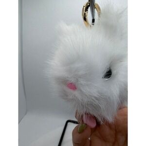 Fluffy White Bunny Keychain‎ Cute Faux Fur Pom Pom Bag Charm